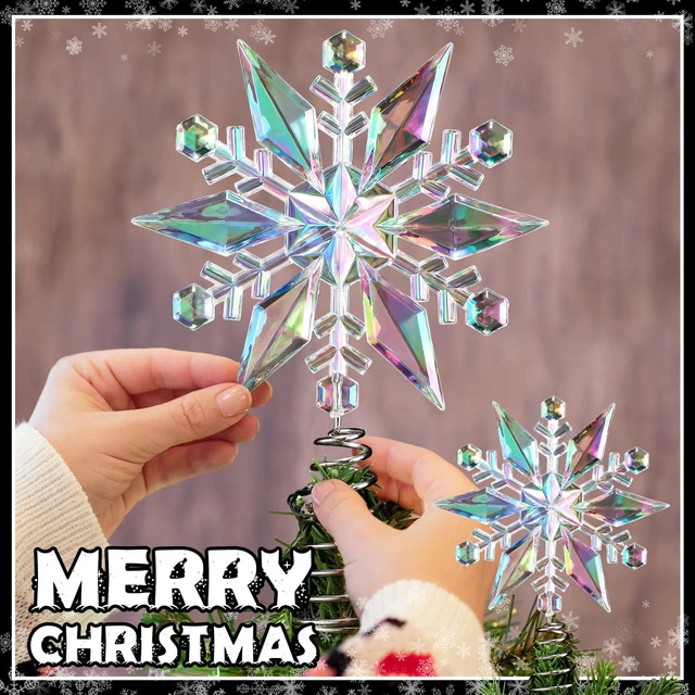 Alt view image 6 of 6 - 6 Inch Mini Christmas Iridescent Snowflake Tree Topper Acrylic Snowflake Toppers Xmas Ornament Trees Decor Iridescent Tree Topper for Winter Holidays Decor
