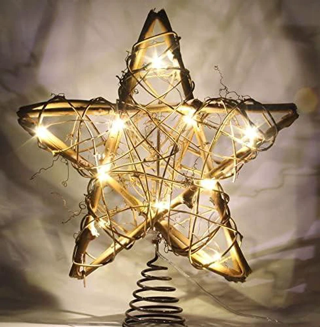 Alt view image 2 of 7 - Christmas Tree Topper Farmhouse Christmas Decor Christmas Tree Decorations Rattan Natural Christmas Tree Star with 10 Warm LED Lights for Rustic Christmas Ornaments Holiday Seasonal Decoration 10 Inch