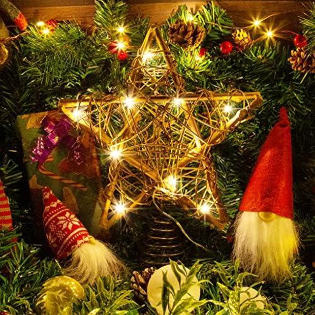 Alt view image 3 of 7 - Christmas Tree Topper Farmhouse Christmas Decor Christmas Tree Decorations Rattan Natural Christmas Tree Star with 10 Warm LED Lights for Rustic Christmas Ornaments Holiday Seasonal Decoration 10 Inch