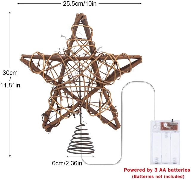 Alt view image 5 of 7 - Christmas Tree Topper Farmhouse Christmas Decor Christmas Tree Decorations Rattan Natural Christmas Tree Star with 10 Warm LED Lights for Rustic Christmas Ornaments Holiday Seasonal Decoration 10 Inch