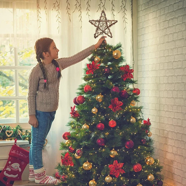 Alt view image 6 of 7 - Christmas Tree Topper Farmhouse Christmas Decor Christmas Tree Decorations Rattan Natural Christmas Tree Star with 10 Warm LED Lights for Rustic Christmas Ornaments Holiday Seasonal Decoration 10 Inch