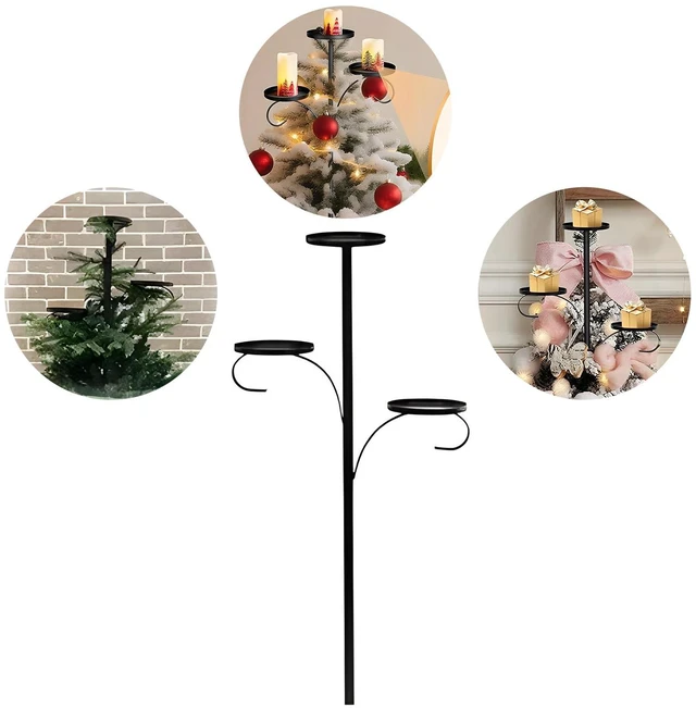 Alt view image 4 of 4 - Candelabra Christmas Tree TopperBlack Metal Triple Tree Topper23.6 Inch Christmas Tree Topper Holder for CandleSanta Claus and Other Decorations