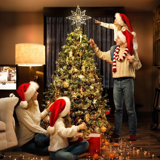Alt view image 5 of 7 - Christmas Tree Topper, 12 Inches Lighted Gold Glittered 8-Point Star Tree Topper, 30 LED Sparkling Tree Toppers Christmas Decorations, Battery Powered Timer Xmas Treetop Star Decor