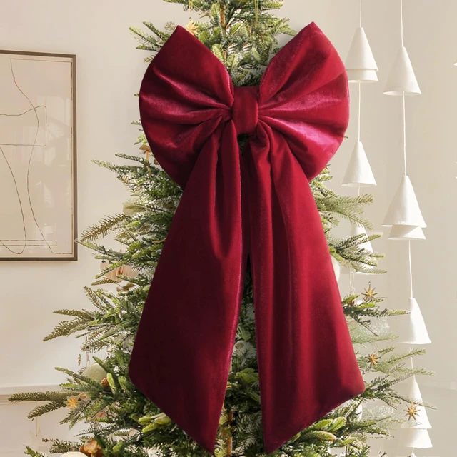 Main image of Christmas Decor - 36x18 Inches Large Red Velvet Christmas Tree Topper Bow | Burgundy Velvet Christmas Bow, Christmas Decorations Indoor Outdoor for Front Door, Wreaths, Mantel, Porch, Wedding