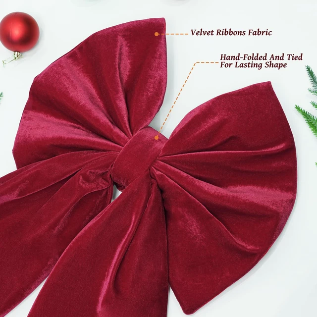 Alt view image 3 of 7 - Christmas Decor - 36x18 Inches Large Red Velvet Christmas Tree Topper Bow | Burgundy Velvet Christmas Bow, Christmas Decorations Indoor Outdoor for Front Door, Wreaths, Mantel, Porch, Wedding