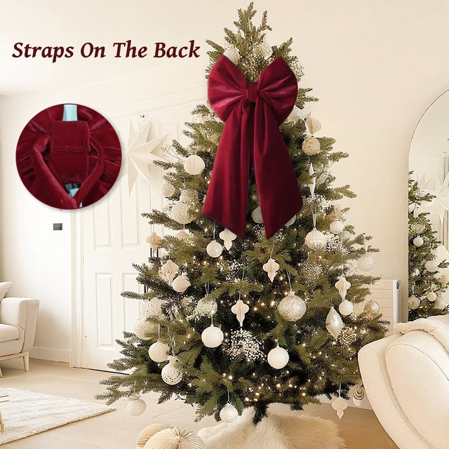 Alt view image 4 of 7 - Christmas Decor - 36x18 Inches Large Red Velvet Christmas Tree Topper Bow | Burgundy Velvet Christmas Bow, Christmas Decorations Indoor Outdoor for Front Door, Wreaths, Mantel, Porch, Wedding