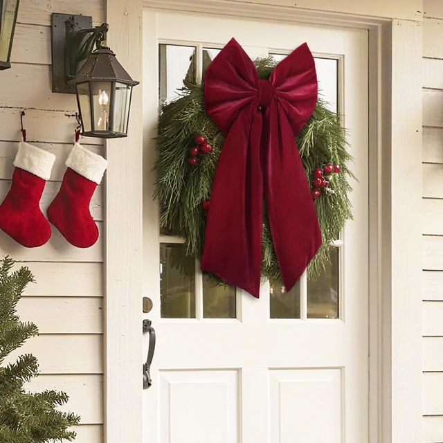 Alt view image 5 of 7 - Christmas Decor - 36x18 Inches Large Red Velvet Christmas Tree Topper Bow | Burgundy Velvet Christmas Bow, Christmas Decorations Indoor Outdoor for Front Door, Wreaths, Mantel, Porch, Wedding