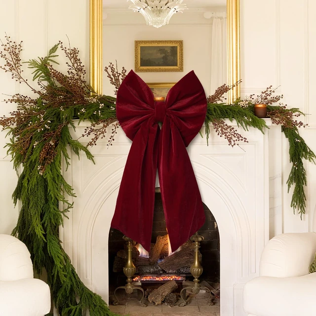 Alt view image 6 of 7 - Christmas Decor - 36x18 Inches Large Red Velvet Christmas Tree Topper Bow | Burgundy Velvet Christmas Bow, Christmas Decorations Indoor Outdoor for Front Door, Wreaths, Mantel, Porch, Wedding