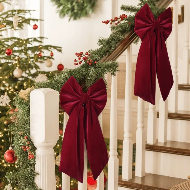 Alt view image 7 of 7 - Christmas Decor - 36x18 Inches Large Red Velvet Christmas Tree Topper Bow | Burgundy Velvet Christmas Bow, Christmas Decorations Indoor Outdoor for Front Door, Wreaths, Mantel, Porch, Wedding