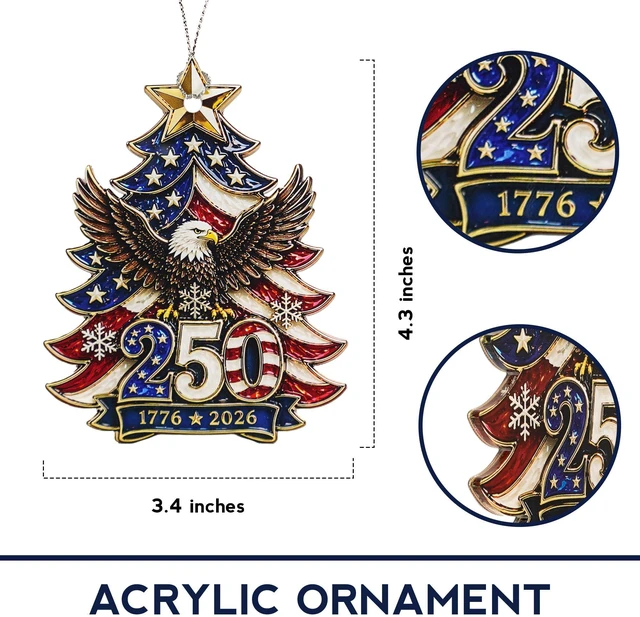 Alt view image 3 of 5 - Christmas Ornaments - 250 Anniversary USA Merchandise - Christmas Ornament 2026 - United States 250th Anniversary Decor America 250 Years Patriotic Home Decor