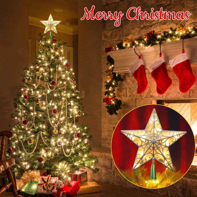 Alt view image 2 of 7 - Silver Christmas Tree Topper, 9.5" 3D Xmas Star with 10 Lights | 120V UL Certified Dual-side Star Treetop; Glittered Tree Top Lighted Xmas Treetop Plug in for Holiday Christmas Tree Decor