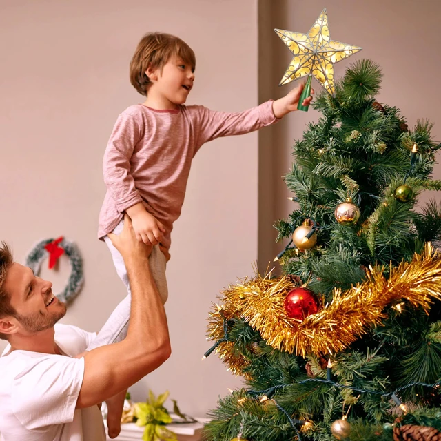 Alt view image 3 of 7 - Silver Christmas Tree Topper, 9.5" 3D Xmas Star with 10 Lights | 120V UL Certified Dual-side Star Treetop; Glittered Tree Top Lighted Xmas Treetop Plug in for Holiday Christmas Tree Decor