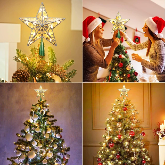 Alt view image 4 of 7 - Silver Christmas Tree Topper, 9.5" 3D Xmas Star with 10 Lights | 120V UL Certified Dual-side Star Treetop; Glittered Tree Top Lighted Xmas Treetop Plug in for Holiday Christmas Tree Decor