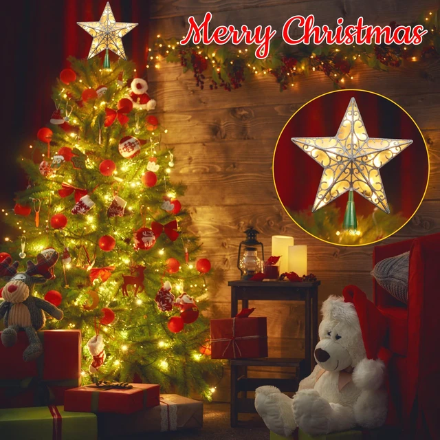 Alt view image 7 of 7 - Silver Christmas Tree Topper, 9.5" 3D Xmas Star with 10 Lights | 120V UL Certified Dual-side Star Treetop; Glittered Tree Top Lighted Xmas Treetop Plug in for Holiday Christmas Tree Decor