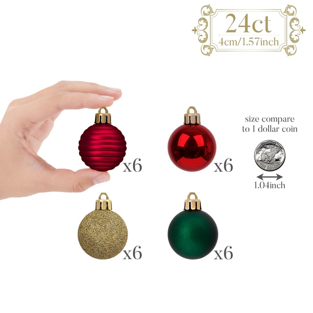 Alt view image 3 of 6 - Small Christmas Tree Decorations Ball Ornaments 24ct 1.57" | Red Green and Gold Shatterproof Christmas Decorations Set, Hanging Ball Ornaments for Xmas Holiday Party Decor