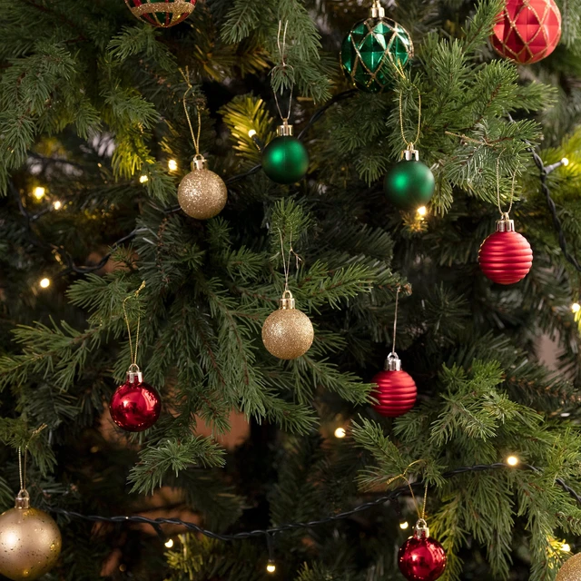 Alt view image 2 of 6 - Small Christmas Tree Decorations Ball Ornaments 24ct 1.57" | Red Green and Gold Shatterproof Christmas Decorations Set, Hanging Ball Ornaments for Xmas Holiday Party Decor