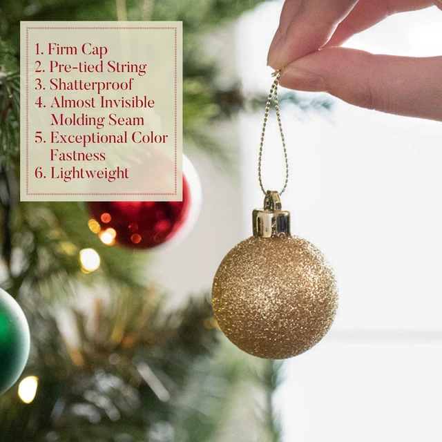 Alt view image 5 of 6 - Small Christmas Tree Decorations Ball Ornaments 24ct 1.57" | Red Green and Gold Shatterproof Christmas Decorations Set, Hanging Ball Ornaments for Xmas Holiday Party Decor