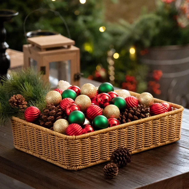 Alt view image 4 of 6 - Small Christmas Tree Decorations Ball Ornaments 24ct 1.57" | Red Green and Gold Shatterproof Christmas Decorations Set, Hanging Ball Ornaments for Xmas Holiday Party Decor