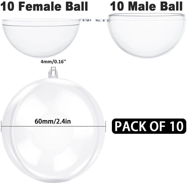 Alt view image 2 of 7 - 10pk Clear Plastic Christmas Ornaments for Crafts Fillable DIY Christmas Ornaments Balls 60mm Acrylic Ornaments for Christmas Tree Decorations, Hanging Christmas Decorations Home Decor Supplies