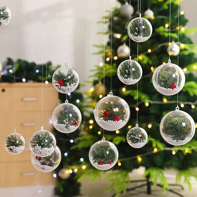 Alt view image 6 of 7 - 10pk Clear Plastic Christmas Ornaments for Crafts Fillable DIY Christmas Ornaments Balls 60mm Acrylic Ornaments for Christmas Tree Decorations, Hanging Christmas Decorations Home Decor Supplies