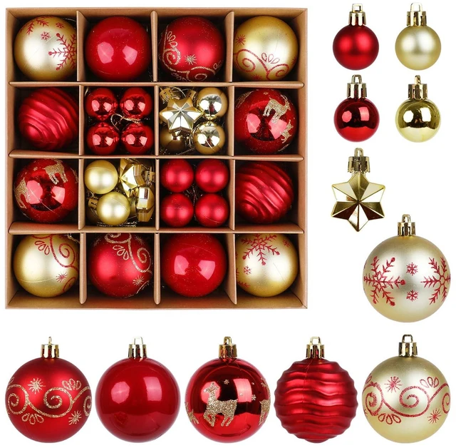 Main image of Christmas Balls Ornaments Set, 44 Pcs Xmas Shatterproof Plastic Baubles Hanging Balls for Christmas Tree Holiday Party Wedding Decoration (Red & Gold)