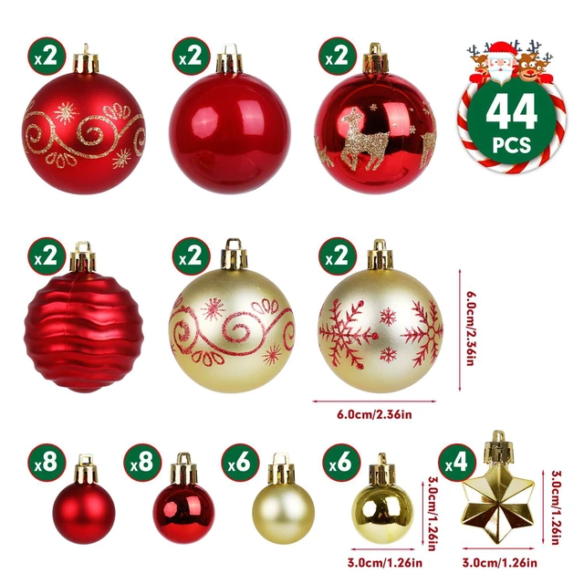 Alt view image 2 of 7 - Christmas Balls Ornaments Set, 44 Pcs Xmas Shatterproof Plastic Baubles Hanging Balls for Christmas Tree Holiday Party Wedding Decoration (Red & Gold)