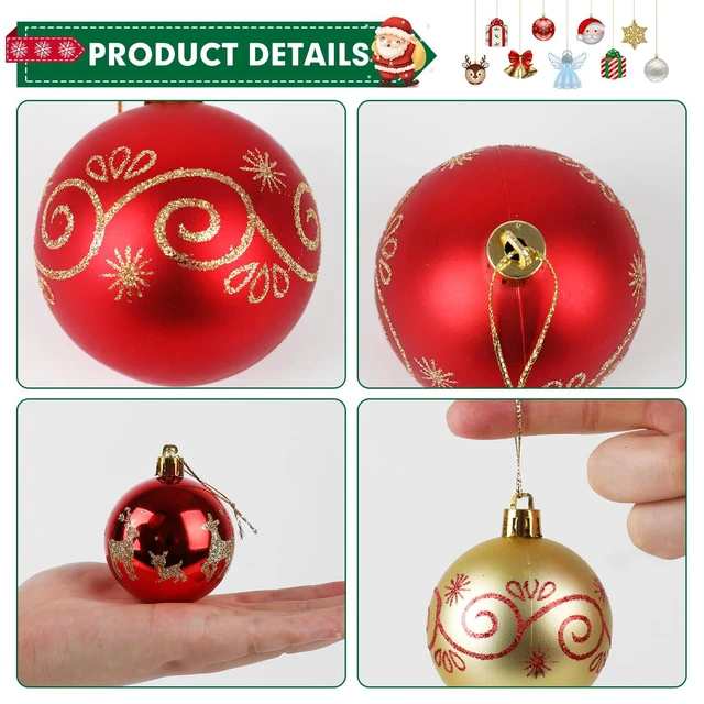 Alt view image 5 of 7 - Christmas Balls Ornaments Set, 44 Pcs Xmas Shatterproof Plastic Baubles Hanging Balls for Christmas Tree Holiday Party Wedding Decoration (Red & Gold)