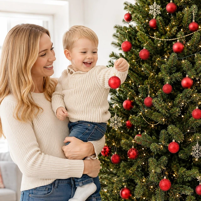 Alt view image 6 of 7 - 44 Pack Red Christmas Ball Ornaments Shiny & Glitter Christmas Tree Decor | 1.18''/1.57''/1.96'' Pre-Strung Christmas Ball, Shatterproof Plastic Xmas Baubles for Holiday Wreath, Home Party Decor