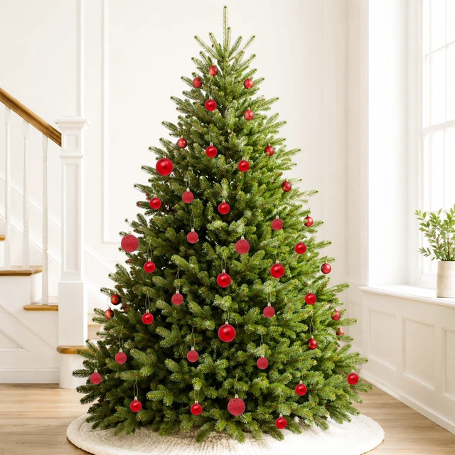 Alt view image 7 of 7 - 44 Pack Red Christmas Ball Ornaments Shiny & Glitter Christmas Tree Decor | 1.18''/1.57''/1.96'' Pre-Strung Christmas Ball, Shatterproof Plastic Xmas Baubles for Holiday Wreath, Home Party Decor