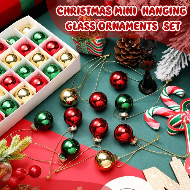 Alt view image 4 of 7 - 32 Pcs 1'' Mini Glass Christmas Ornament, Small Red Green Gold Balls | Shiny Christmas Ball, Tiny Christmas Tree Hanging Decoration, Small Colorful Pendant, Rope Included, Xmas Party Supplies