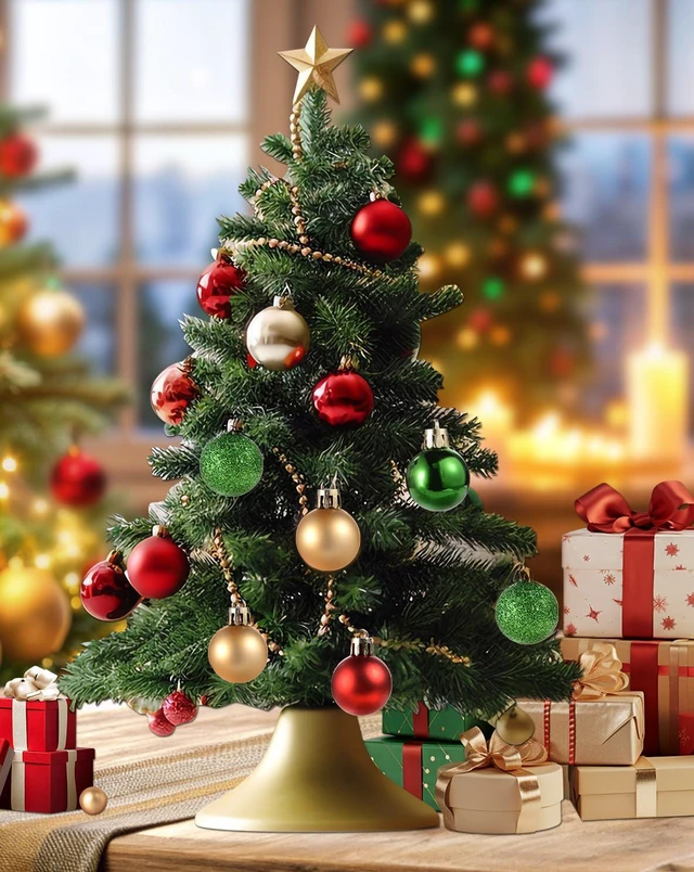 Alt view image 2 of 7 - 49 Pieces Mini Christmas Ornaments for Mini Tree - 3cm/1.18" Shatterproof Small Hanging Balls in Red, Green, Gold