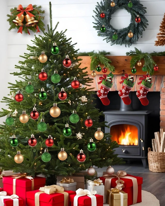 Alt view image 6 of 7 - 49 Pieces Mini Christmas Ornaments for Mini Tree - 3cm/1.18" Shatterproof Small Hanging Balls in Red, Green, Gold