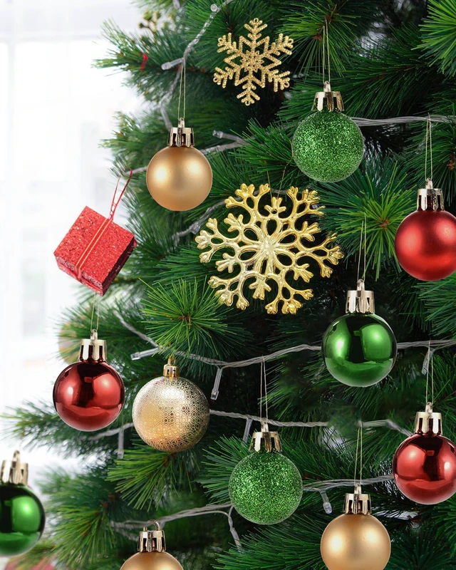 Alt view image 5 of 7 - 49 Pieces Mini Christmas Ornaments for Mini Tree - 3cm/1.18" Shatterproof Small Hanging Balls in Red, Green, Gold