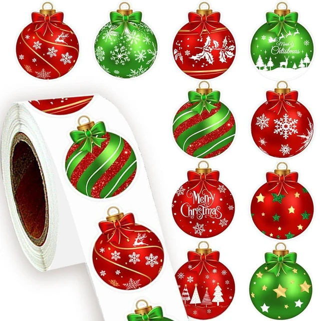 Main image of 500Pcs Christmas Bauble Stickers Roll 1.2in Winter Xmas Bell Sticker | 10 Designs Xmas Bauble Round Adhesive Label Stickers Decal for Holiday Envelope Gift Cards DIY Gift & Party Favor Decorations