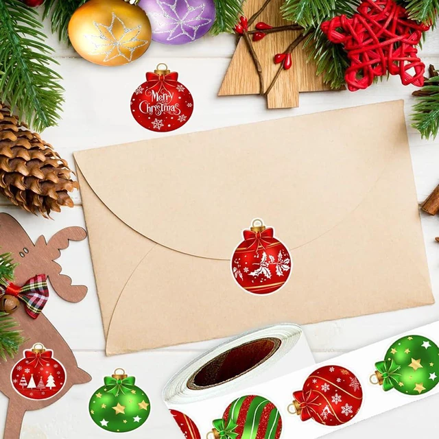 Alt view image 2 of 7 - 500Pcs Christmas Bauble Stickers Roll 1.2in Winter Xmas Bell Sticker | 10 Designs Xmas Bauble Round Adhesive Label Stickers Decal for Holiday Envelope Gift Cards DIY Gift & Party Favor Decorations
