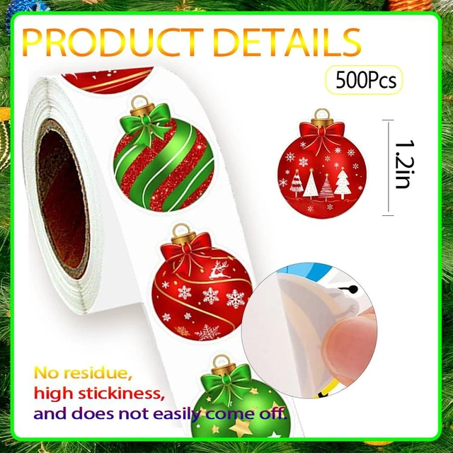 Alt view image 6 of 7 - 500Pcs Christmas Bauble Stickers Roll 1.2in Winter Xmas Bell Sticker | 10 Designs Xmas Bauble Round Adhesive Label Stickers Decal for Holiday Envelope Gift Cards DIY Gift & Party Favor Decorations