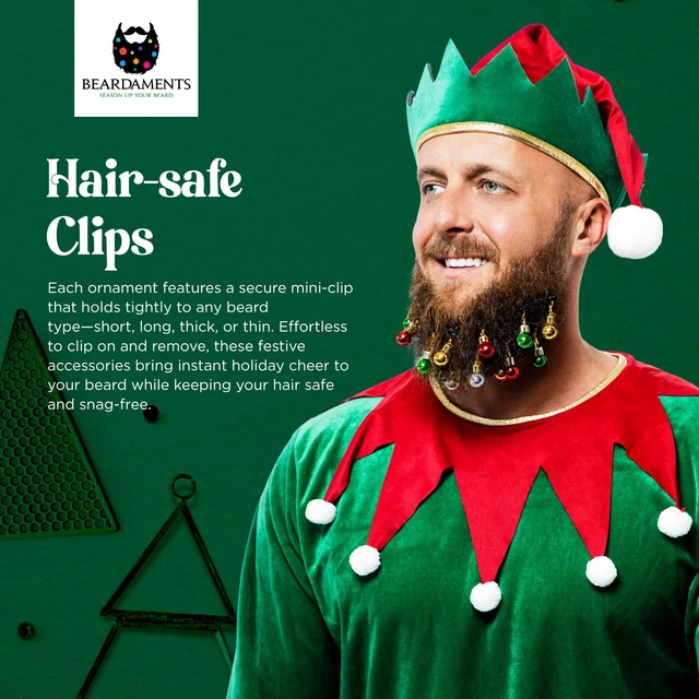 Alt view image 6 of 7 - Beard Ornaments for Men Colorful Christmas Baubles - Easy-Attach Funny Christmas Ornaments for Cosplay and Holiday Parties - 12pc