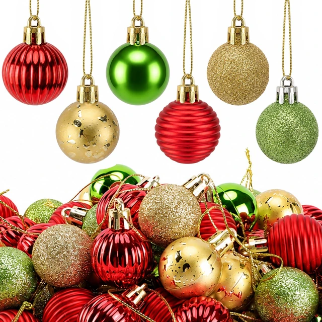 Main image of 100 Pcs Mini Christmas Ball Ornaments - 1.2" Red Green Gold Hanging Ball | Colorful Shatterproof Xmas Hanging Ornament Ball for Tree Wreath and Party Decoration, Gold Green Glitter Hanging Ball Decor