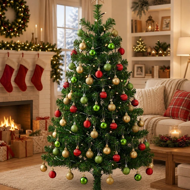 Alt view image 4 of 7 - 100 Pcs Mini Christmas Ball Ornaments - 1.2" Red Green Gold Hanging Ball | Colorful Shatterproof Xmas Hanging Ornament Ball for Tree Wreath and Party Decoration, Gold Green Glitter Hanging Ball Decor