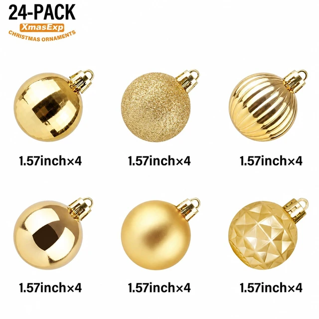 Alt view image 2 of 7 - 24ct Gold Christmas Ornaments for Tree Decorations, Small Shatterproof Christmas Ball Ornaments Set for Xmas Tree, Perfect Plastic Hanging Balls for Home Holiday Party Decor (1.57'', Gold)