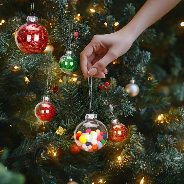 Alt view image 3 of 7 - 12 Pack Clear Plastic Fillable Ornament Ball 3.15''/80mm for Christmas,Holiday, Wedding,Home Decor