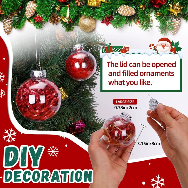 Alt view image 5 of 7 - 12 Pack Clear Plastic Fillable Ornament Ball 3.15''/80mm for Christmas,Holiday, Wedding,Home Decor