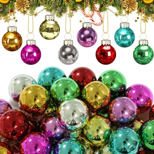 Main image of 32 Pcs 1'' Mini Glass Christmas Ornament, Small Multi Color Balls | Shiny Christmas Ball, Tiny Christmas Tree Hanging Decoration, Small Colorful Pendant, Rope Included, Xmas Party Supplies