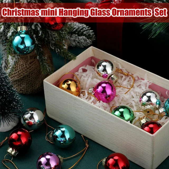 Alt view image 3 of 7 - 32 Pcs 1'' Mini Glass Christmas Ornament, Small Multi Color Balls | Shiny Christmas Ball, Tiny Christmas Tree Hanging Decoration, Small Colorful Pendant, Rope Included, Xmas Party Supplies