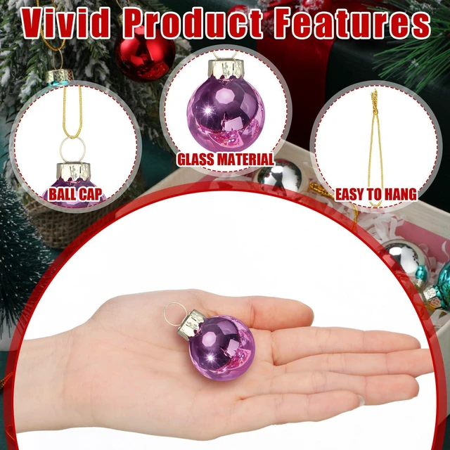 Alt view image 4 of 7 - 32 Pcs 1'' Mini Glass Christmas Ornament, Small Multi Color Balls | Shiny Christmas Ball, Tiny Christmas Tree Hanging Decoration, Small Colorful Pendant, Rope Included, Xmas Party Supplies