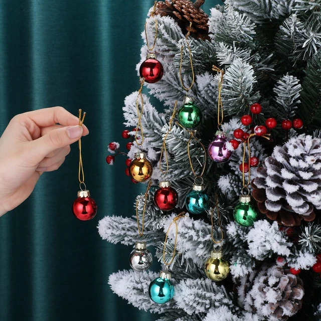 Alt view image 5 of 7 - 32 Pcs 1'' Mini Glass Christmas Ornament, Small Multi Color Balls | Shiny Christmas Ball, Tiny Christmas Tree Hanging Decoration, Small Colorful Pendant, Rope Included, Xmas Party Supplies