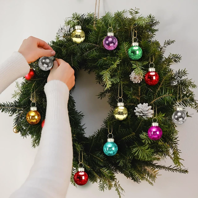 Alt view image 7 of 7 - 32 Pcs 1'' Mini Glass Christmas Ornament, Small Multi Color Balls | Shiny Christmas Ball, Tiny Christmas Tree Hanging Decoration, Small Colorful Pendant, Rope Included, Xmas Party Supplies