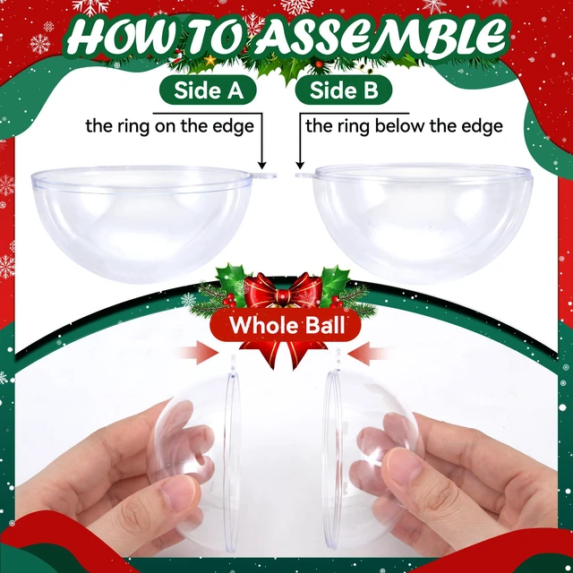 Alt view image 3 of 7 - 20 Pack Clear Plastic Fillable Ornament Ball 3.15''/80mm for Christmas,Holiday, Wedding,Party,Home Decor