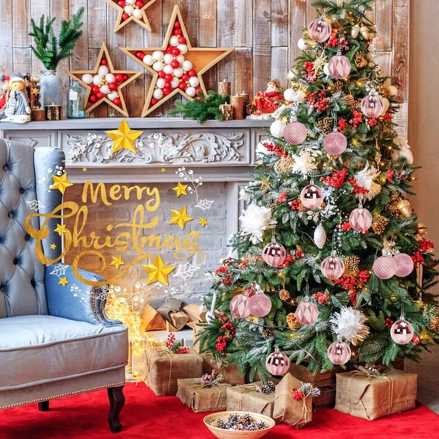 Alt view image 6 of 7 - 24PCS Pink Christmas Ball Ornaments, 60mm Shatterproof Tree Decor | Plastic, Xmas Tree Decorations, Wedding, Mothers Day Party, Assorted Style Decor, Large 2.4 in