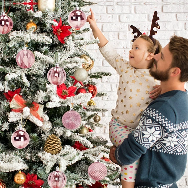 Alt view image 7 of 7 - 24PCS Pink Christmas Ball Ornaments, 60mm Shatterproof Tree Decor | Plastic, Xmas Tree Decorations, Wedding, Mothers Day Party, Assorted Style Decor, Large 2.4 in